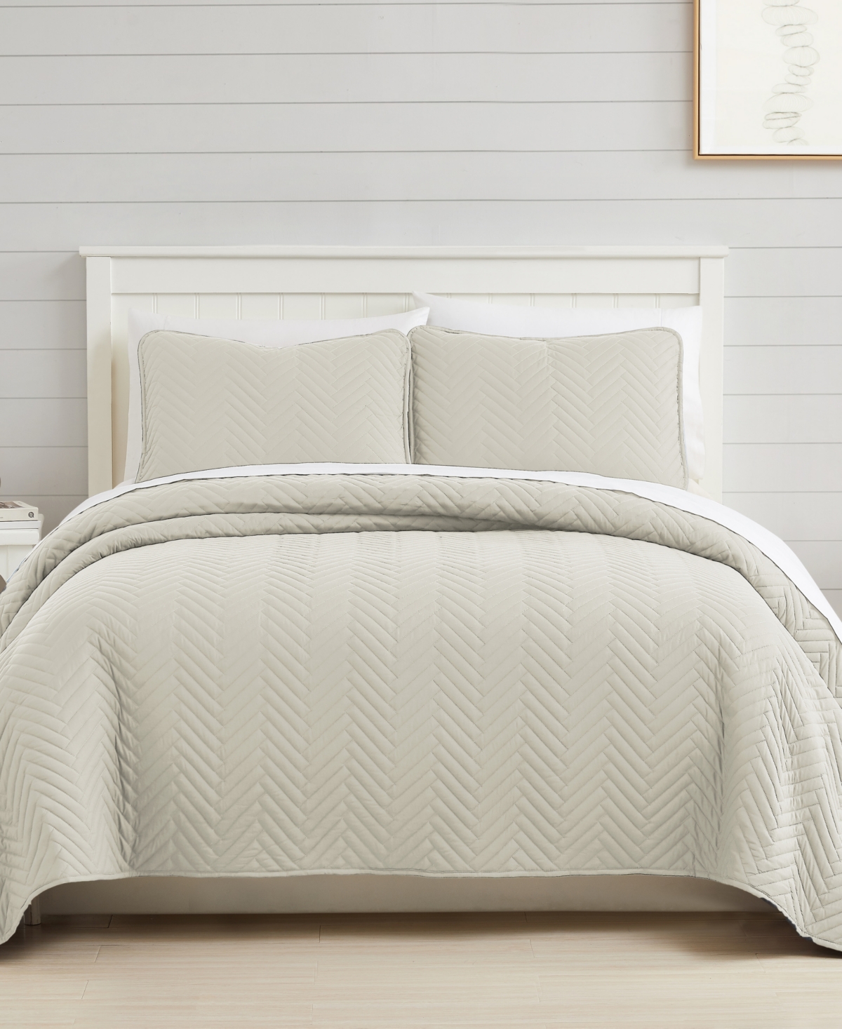 Southshore Fine Linens Solid Color Chevron 3-pc. Quilt Set, King In Cream