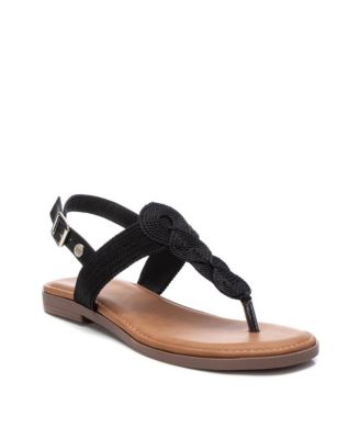 XTI Women's Braided Strap Thong Flat Sandals By Black - Macy's