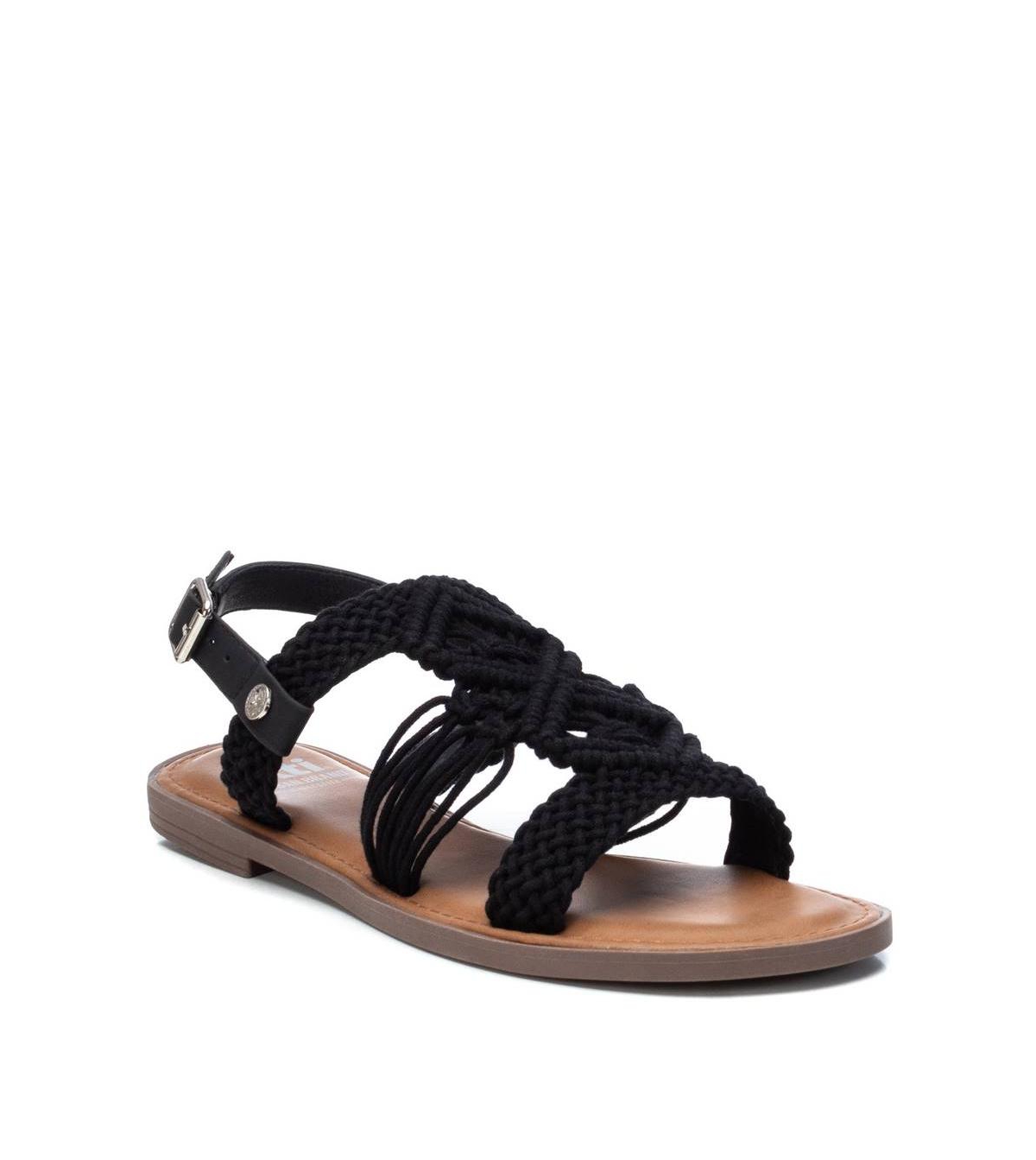 Women's Braided Strap Flat Sandals By Xti, Black - Black