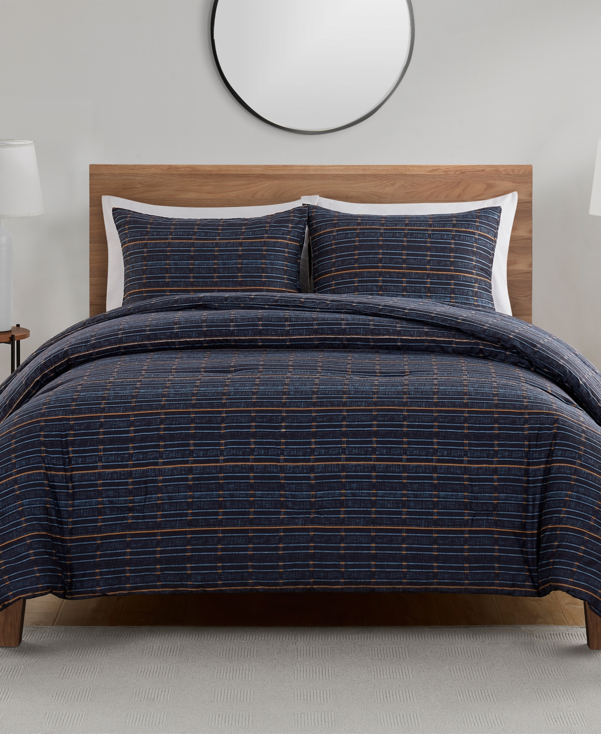 Perry Ellis Portfolio Loyd Stripe 3-piece Comforter Set, Full/queen Bedding In Navy
