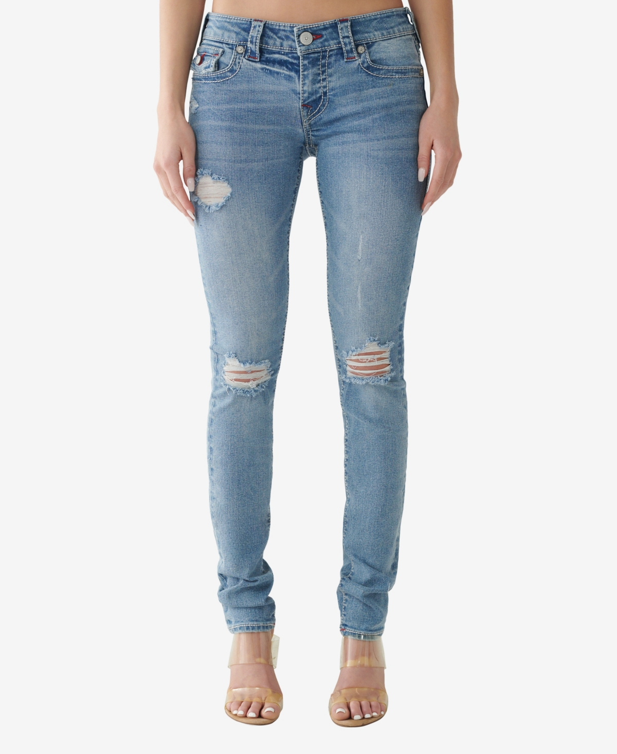 True Religion Women's Stella Low Rise Distressed Big T Skinny Jeans In Hawthorn Blossom With Destroy