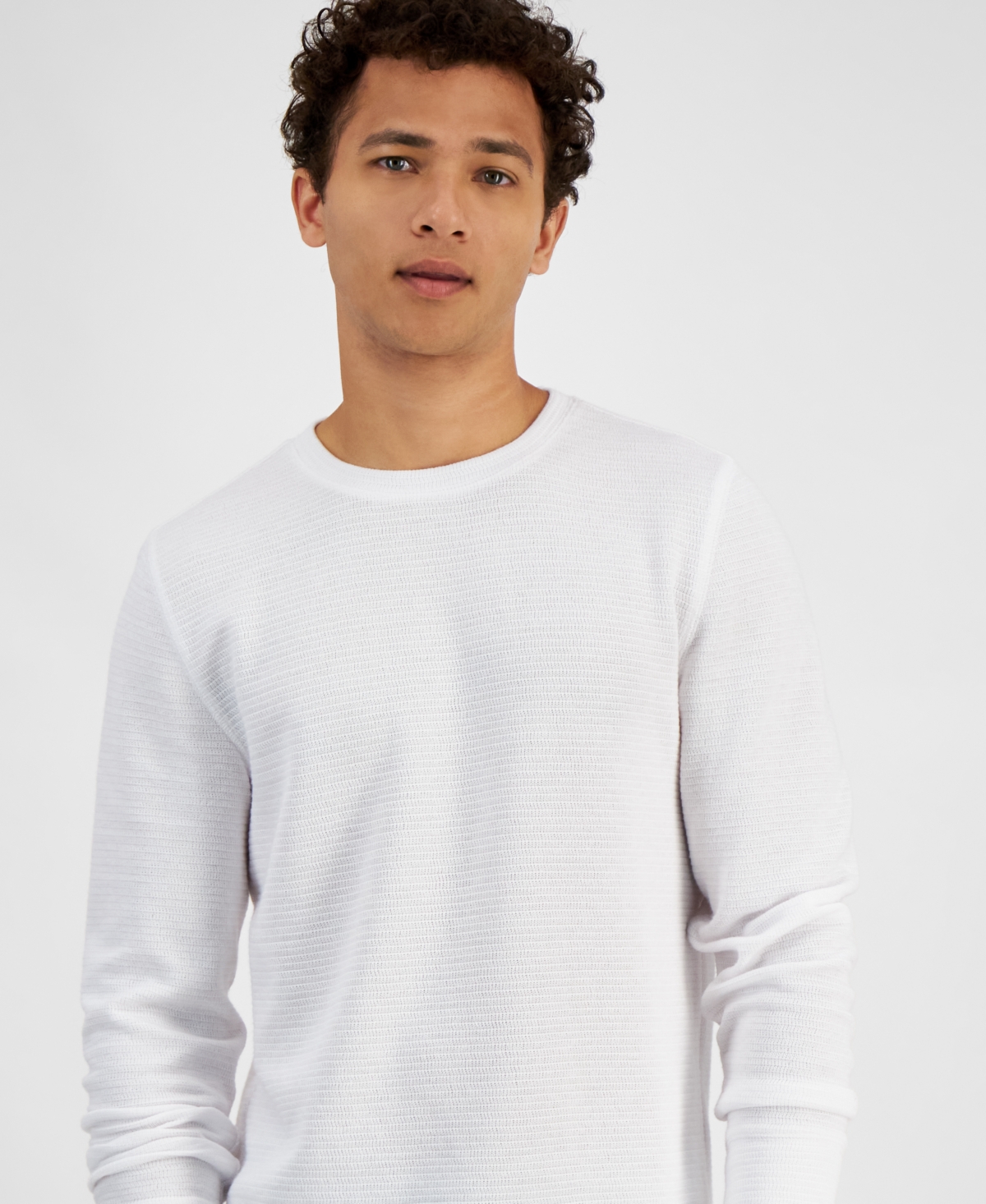 And Now This Men's Regular-fit Ribbed-knit Long-sleeve T-shirt, Created For Macy's In Bright White