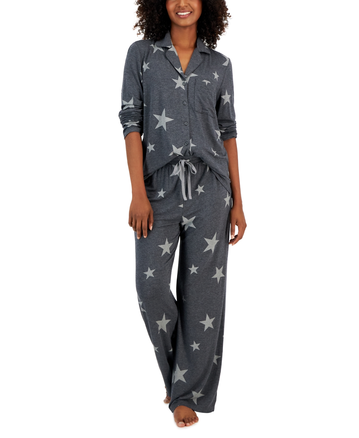 Jenni Women's Supersoft Notched-collar Pajamas Set, Created For Macy's In Big Star
