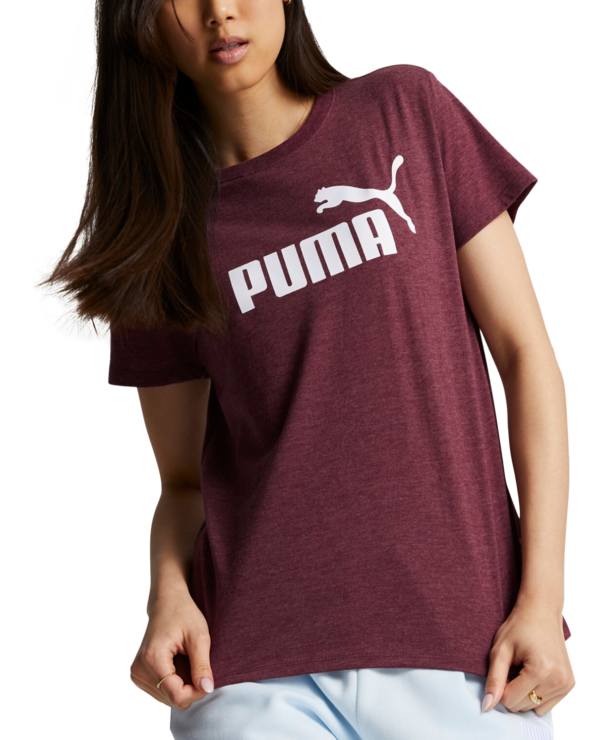 Puma Women\'s Essentials Graphic Short Sleeve T-shirt In Dark Jasper Heather  | ModeSens