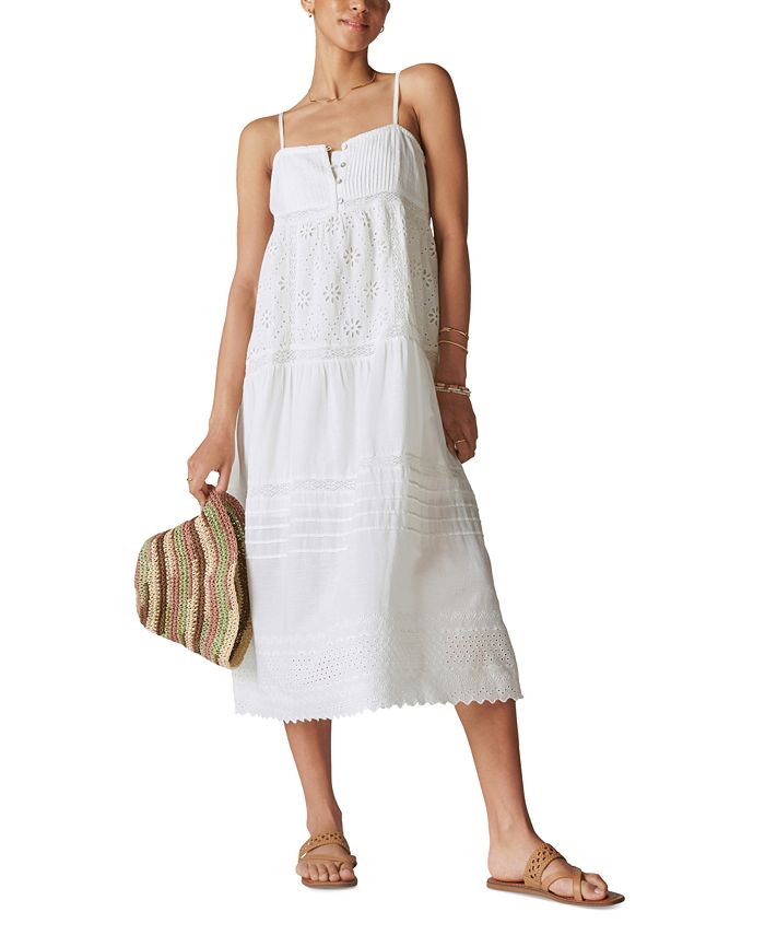 Lucky Brand Women's Cotton Poplin Cutout Maxi Dress - Macy's
