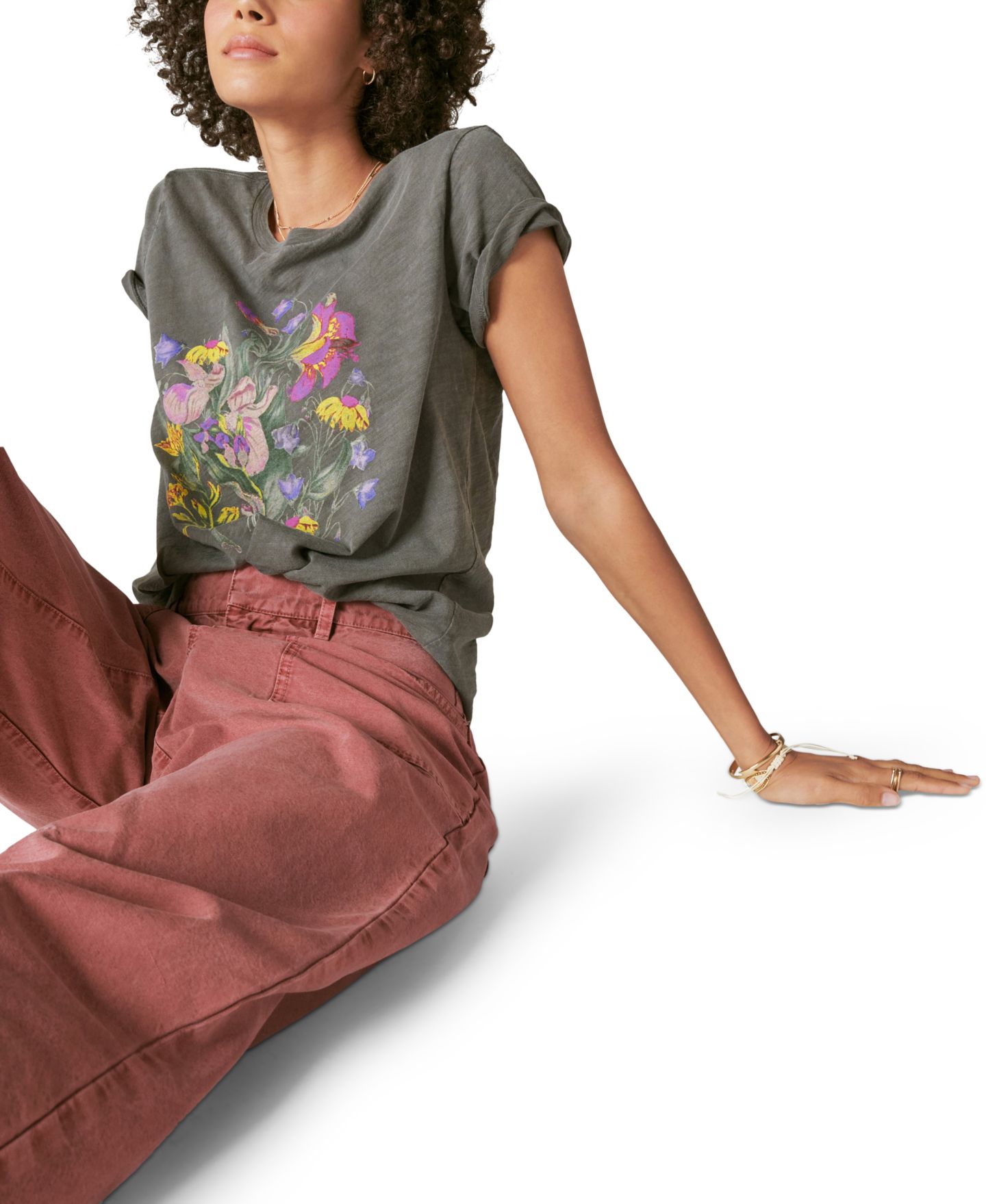 Женская футболка Lucky Brand Faded Neon Floral Classic, цвет: Сливовый — фото 3