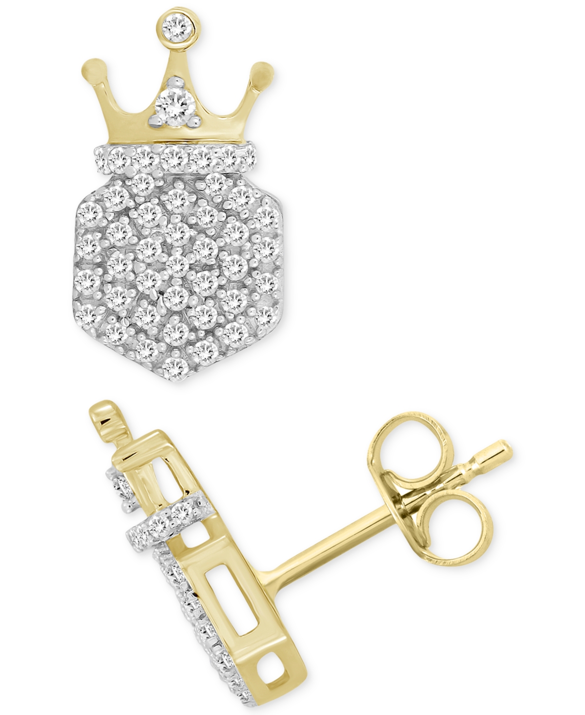 Macy's Men's Diamond Crown Cluster Stud Earrings (1/4 Ct. T.w.) In 10k Gold In Yellow Gold