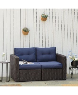 2-Piece Outdoor PE Rat Patio Corner Sofa Loveseat,
