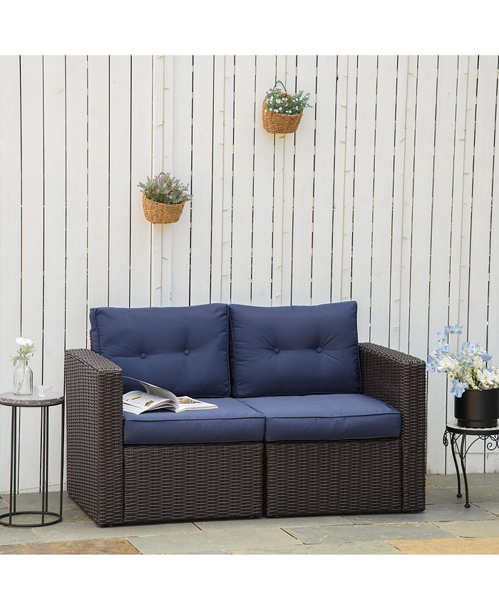 Outsunny 2 Piece Patio Wicker Corner Sofa Set, Outdoor PE Rattan