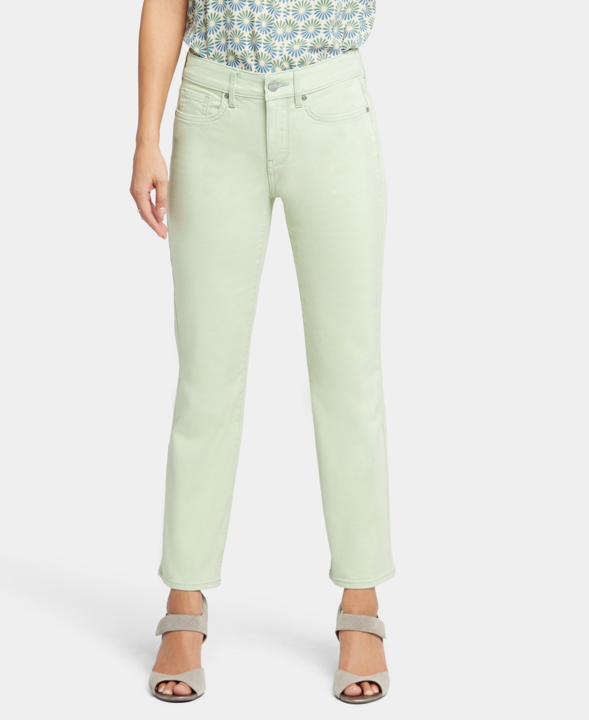 Nydj Marilyn Straight Womens Cuffed Denim Cropped Jeans In Beginning