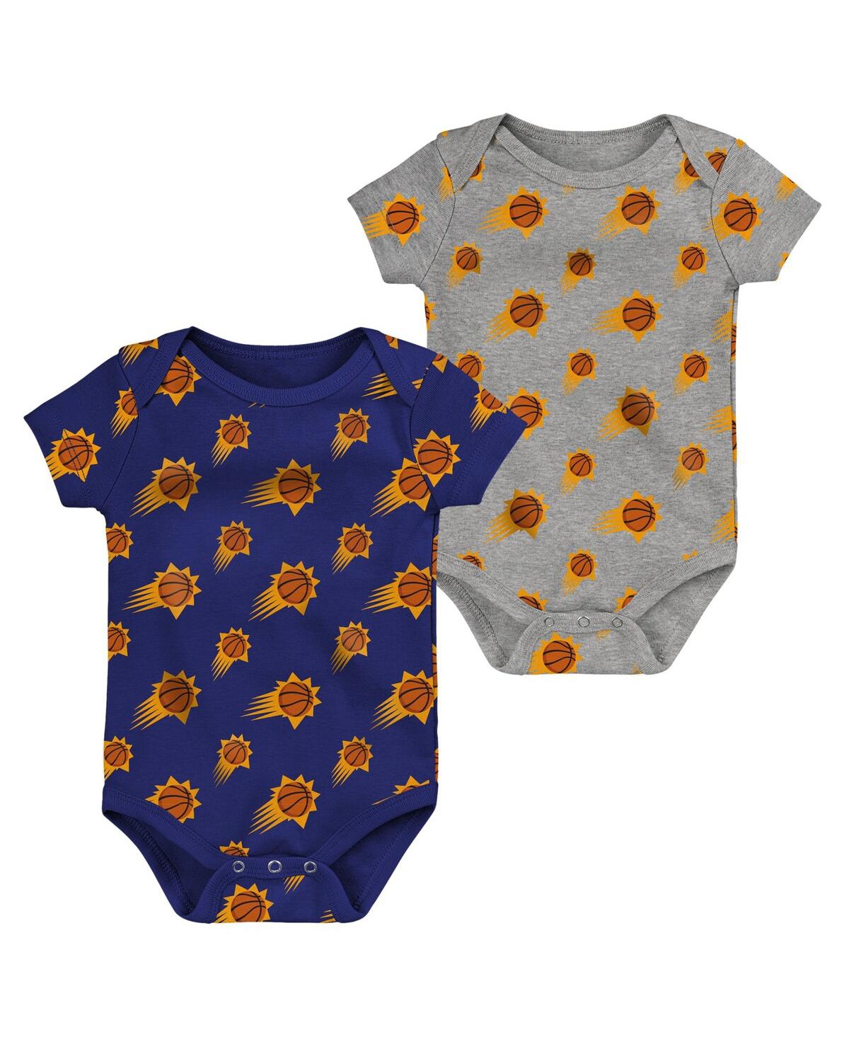 Outerstuff Babies' Newborn And Infant Boys And Girls Purple, Gray Phoenix Suns Two-pack Double Up Bodysuit Set In Purple,gray