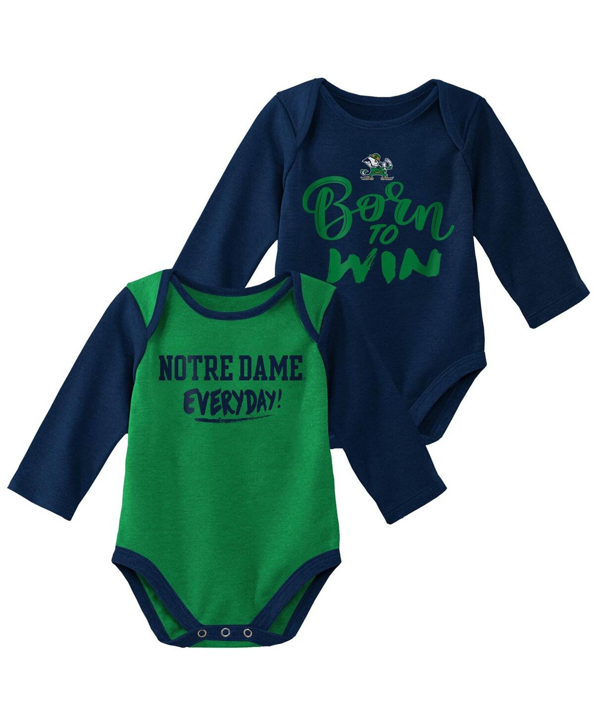 Outerstuff Babies' Newborn And Infant Boys And Girls Green, Navy Notre Dame Fighting Irish Little Player Long Sleeve 2- In Green,navy