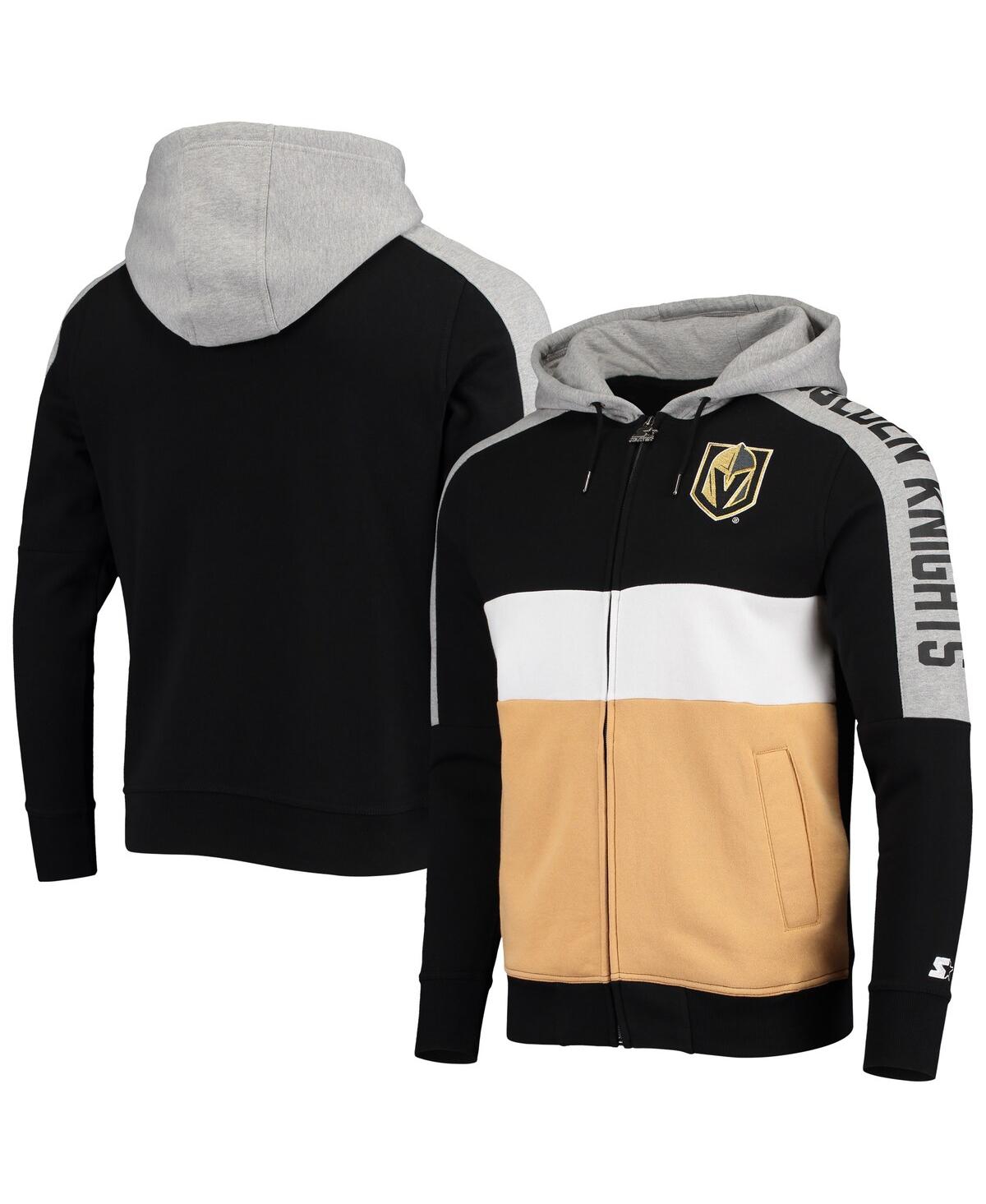 STARTER MEN'S STARTER BLACK, GOLD VEGAS GOLDEN KNIGHTS PLAYOFFS COLOR BLOCK FULL-ZIP HOODIE