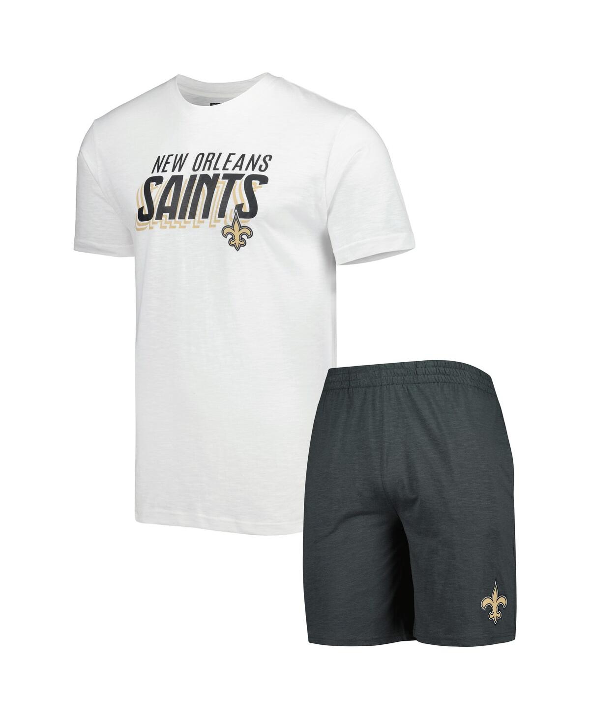 Shop Concepts Sport Men's  Charcoal, White New Orleans Saints Downfield T-shirt And Shorts Sleep Set In Charcoal,white