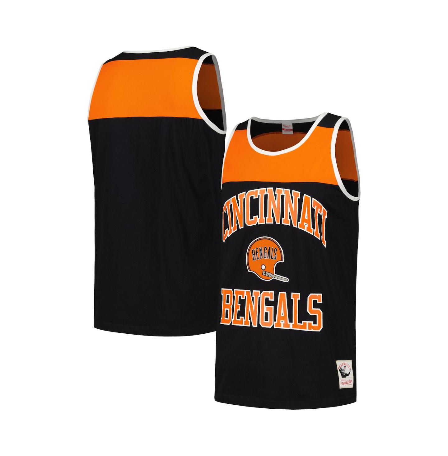 Мужской топ Mitchell & Ness Black and Orange Cincinnati Bengals Heritage Colorblock — фото 2