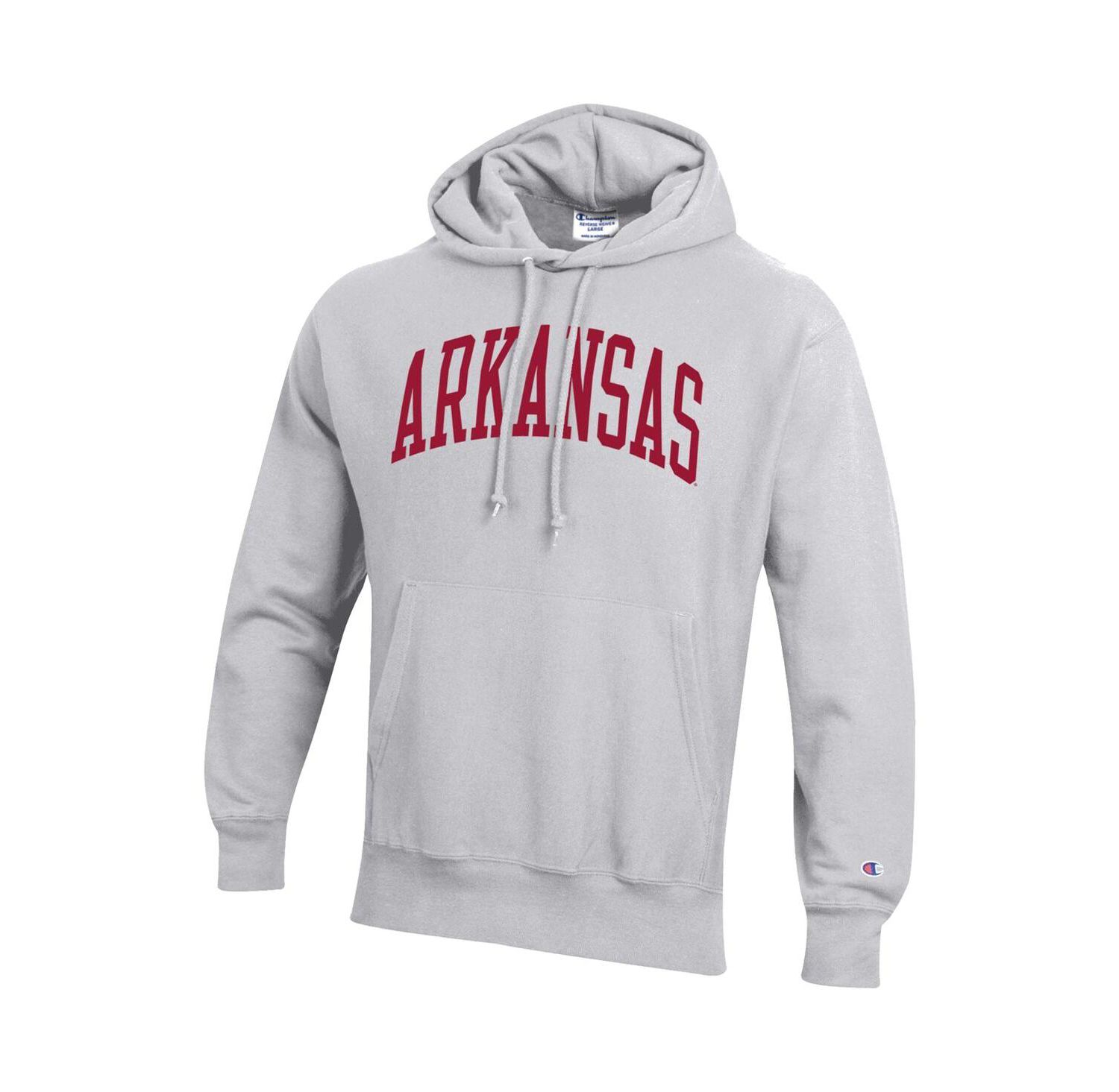 Men's Heathered Gray Arkansas Razorbacks Team Arch Reverse Weave Pullover Hoodie
