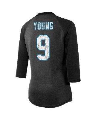 Women's Threads Bryce Young Black Carolina Panthers 3/4 Sleeve Raglan Tri-Blend Player Name and Number T-shirt