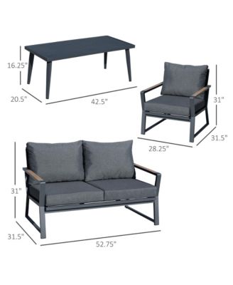 4 Piece Patio Furniture Set, Aluminum Conversation Set, Outdoor Garden Sofa Set with Armchairs, Loveseat, Center Coffee Table and Cushions, Dark Grey