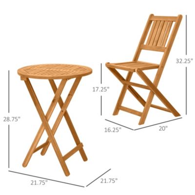 3 Piece Folding Acacia Wood Patio Bistro Set Table and Chairs