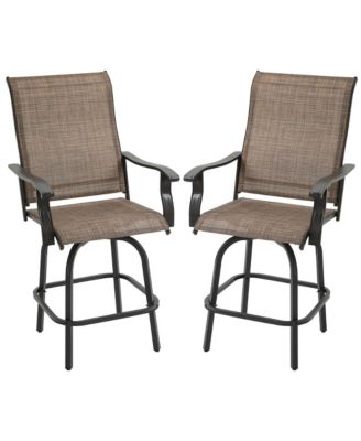 Swivel Metal Outdoor Bar Stool With Red Cushion (2-Pack
