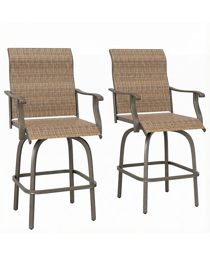 Outsunny Set of 2 Outdoor Swivel Bar Stools with Armrests, Bar Height