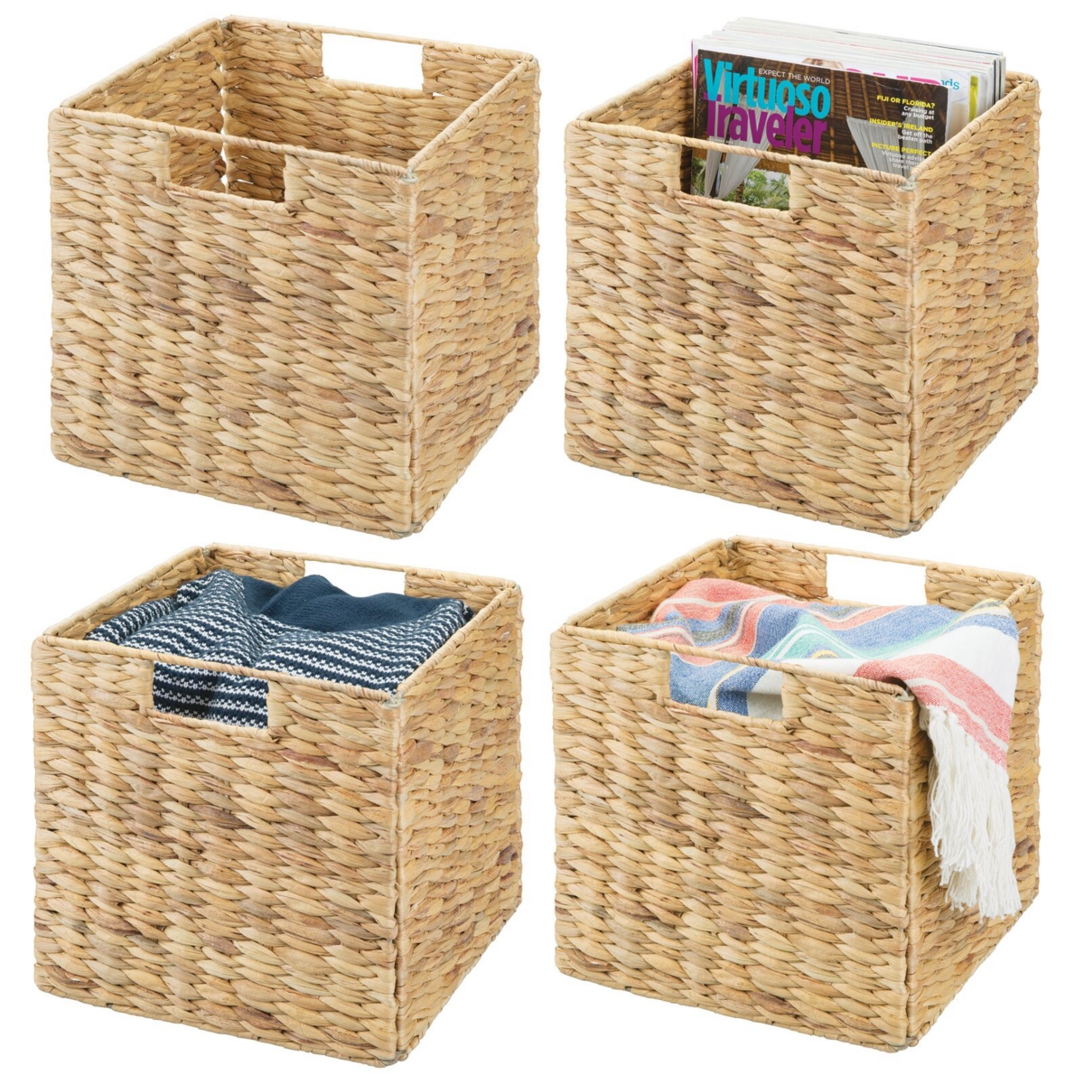 Woven Hyacinth Home Storage Basket for Cube Furniture, 4 Pack - Natural