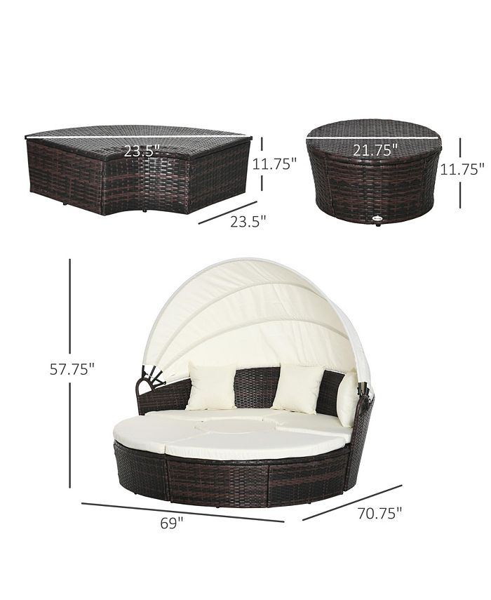 Outsunny 4pc Rattan Patio Furniture Set, Round Convertible Daybed or