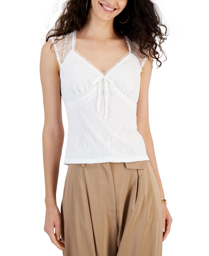 Lucky Brand Womens Short Sleeve Sweetheart Neck Lace Top : :  Clothing, Shoes & Accessories