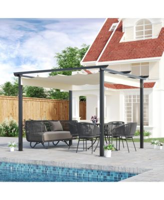 Retractable Pergola Canopy Patio Gazebo Sun Shelter with Aluminum Frame for Outdoors, Cream White