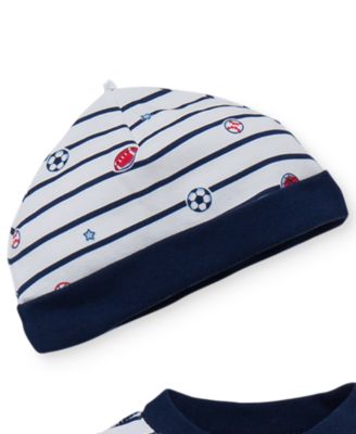 Baby Boys Sports Footed Coverall and Hat, 2 Piece Set