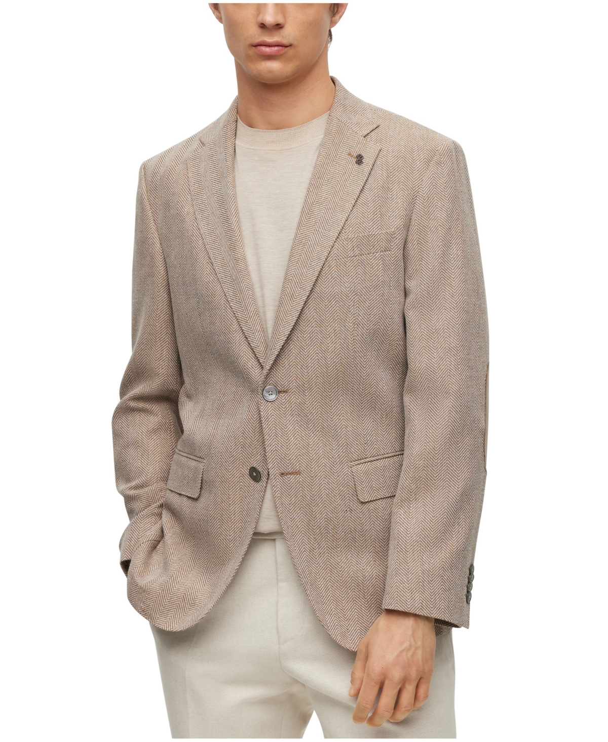 Hugo Boss Boss By  Men's Herringbone Slim-fit Jacket In Medium Beige