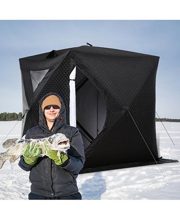 Outsunny 2 Person Ice Fishing Shelter with Padded Walls, Thermal Waterproof  Portable Pop Up Ice Tent with 2 Doors, Black - Macy's