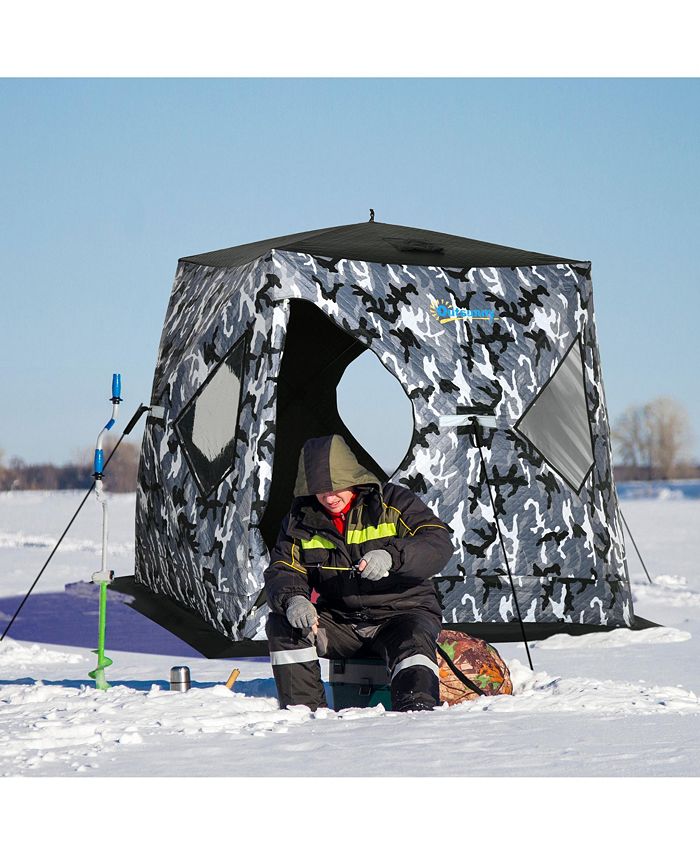 1-2 Person Portable Ice Fishing Tent – Insulated, Windproof, With Ice Anchors, For Winter Fishing & Cold Weather Camping
