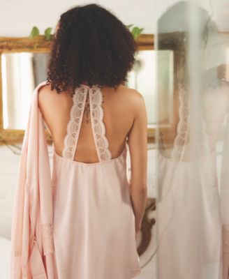  Kit Matte Charmeuse Heart-Lace Chemise & Wrap Robe Matching Separates