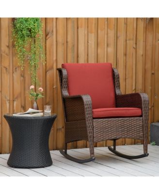 Wicker Rocking Chair, Outdoor Rocker w/ Cushions, Wine