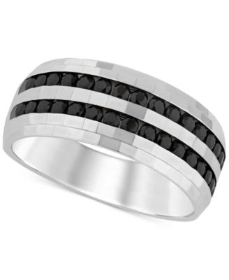 Macy's - Men's Black Diamond Double Row Band (1 ct. t.w.) in 10k White Gold