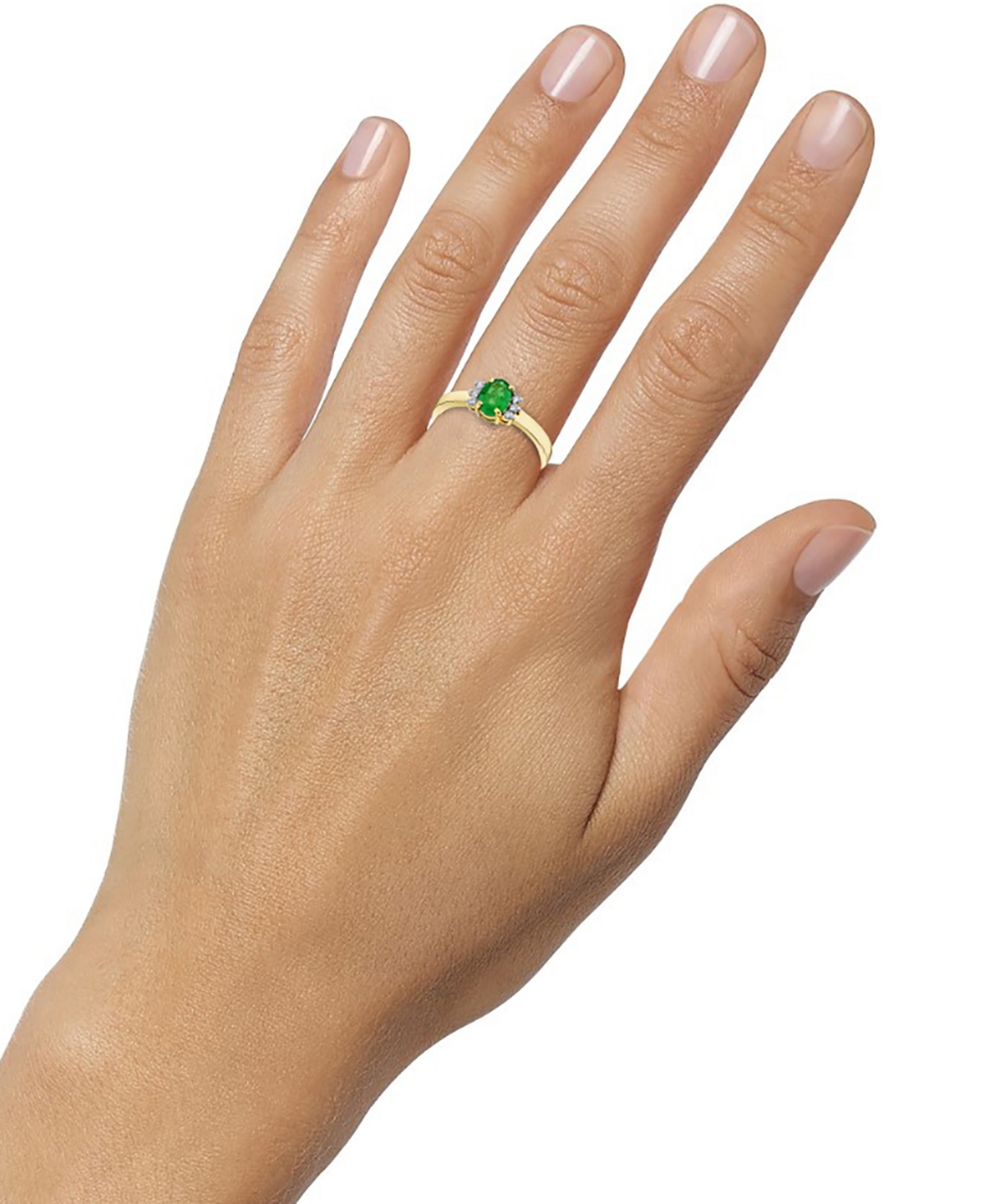 (3/4 ct. t.w.) & Diamond (1/10 ct. t.w.) Oval Ring in 14k Gold - Emerald