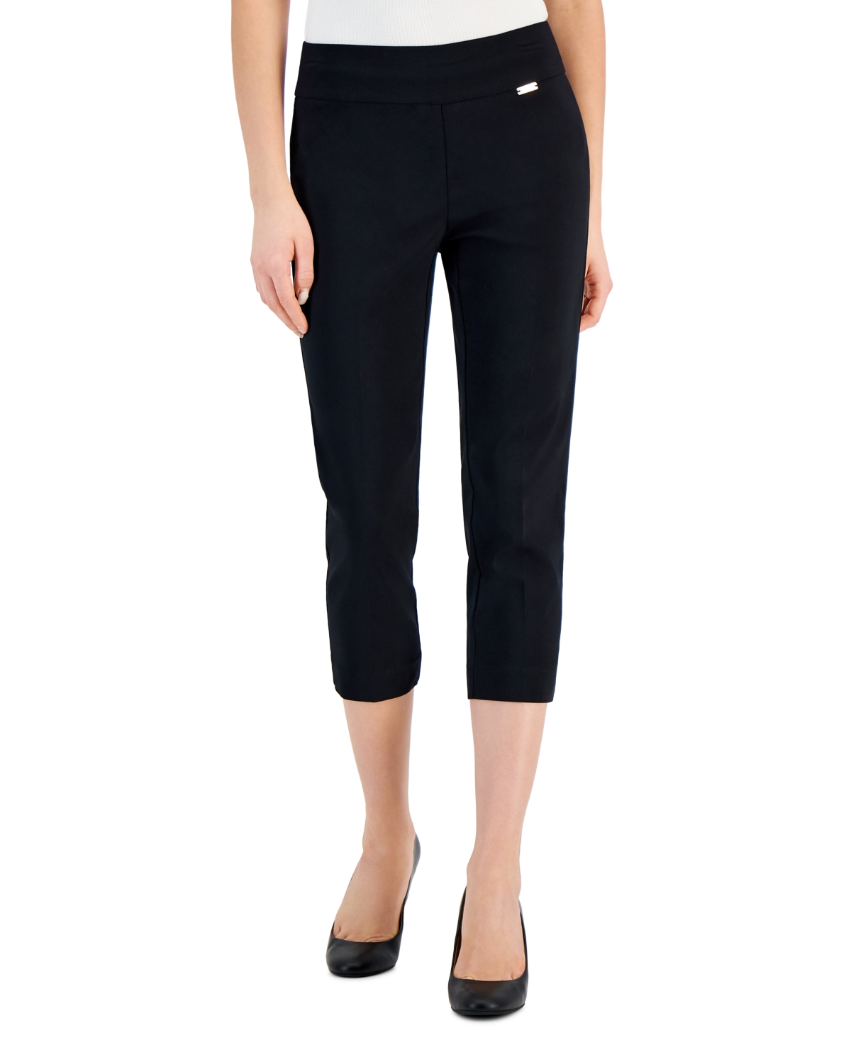 Inc International Concepts Women's Petite Tummy-control Pull-on Capri Pants, Created For Macy's In Black