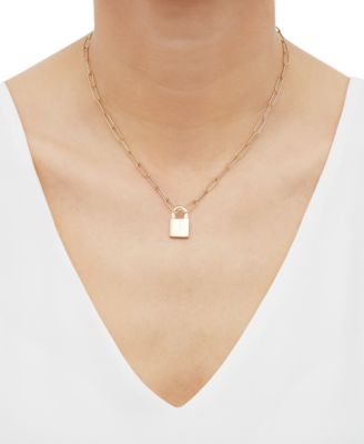 Padlock Paperclip Link Pendant 18" Necklace in 14k Gold-Plated Sterling Silver