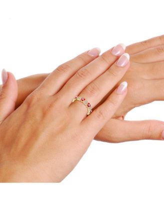 RA Young Adults/Teens 14k Yellow Gold Plated with Cubic Zirconia Colorful Enamel Evil Eye Repeating Hearts Stacking Ring