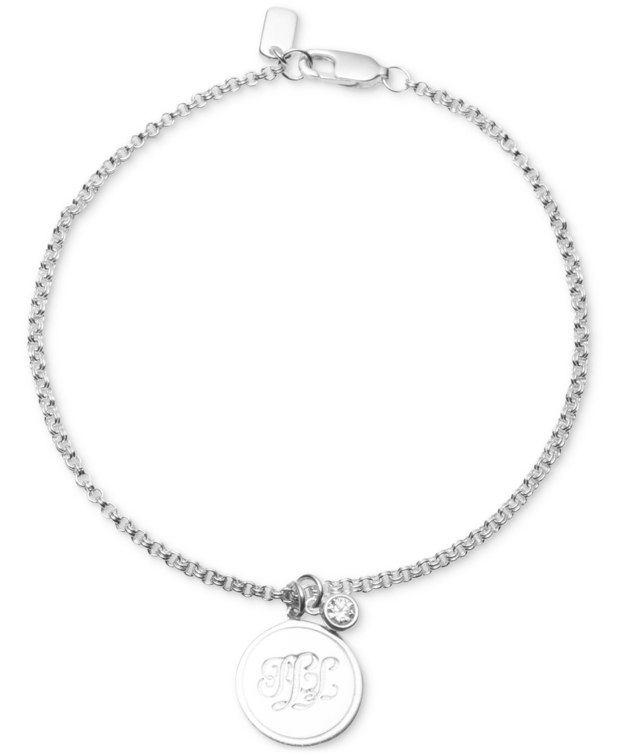 Lauren Ralph Lauren Cubic Zirconia & Logo Coin Charm Bracelet In Sterling Silver