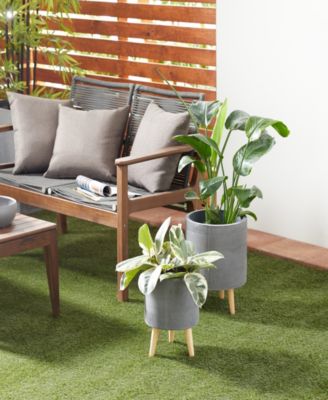 Gray Ceramic Indoor Outdoor Planter with Wood Legs Set of 2 