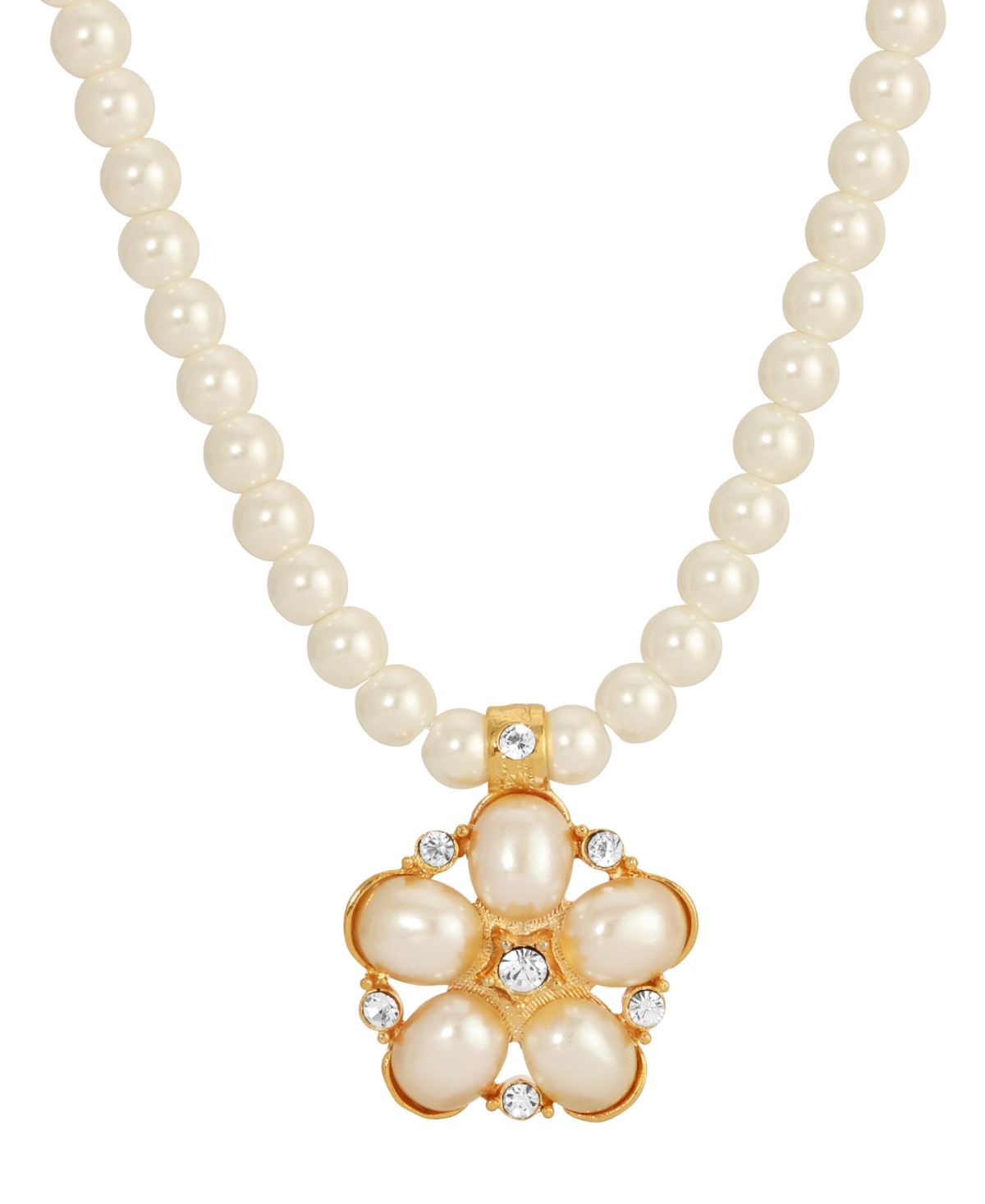 2028 Imitation Pearl Crystal Flower Necklace In White
