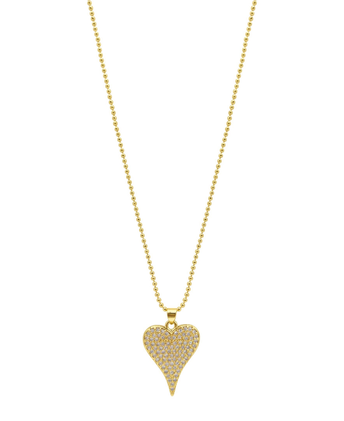 18" Chain 14K Gold Plated Crystal Pointy Heart On Ball Necklace - Gold