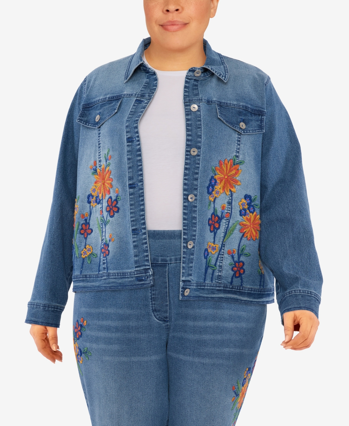 Embroidered denim cheap jacket plus size