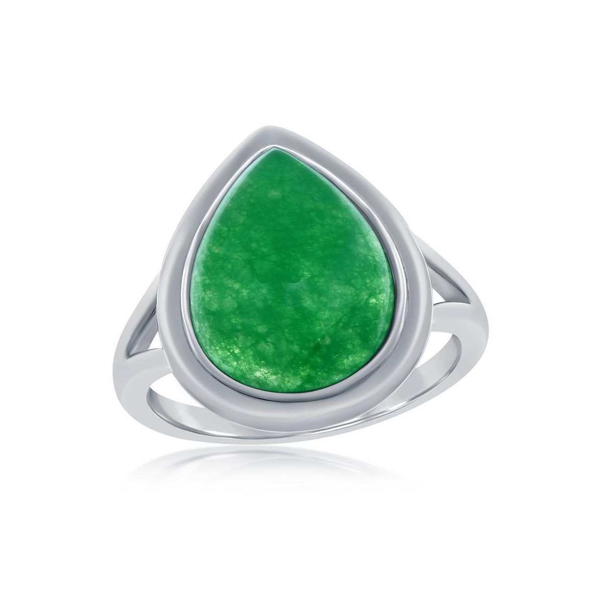 Sterling Silver, 10x14mm Pear-Shaped Jade Ring - Green