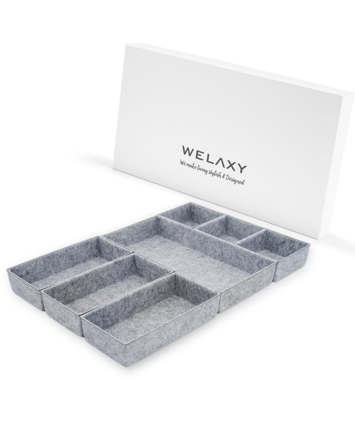 Deluxe 7 Piece Rectangular Organizer Bins Gift Boxed Set - Gray