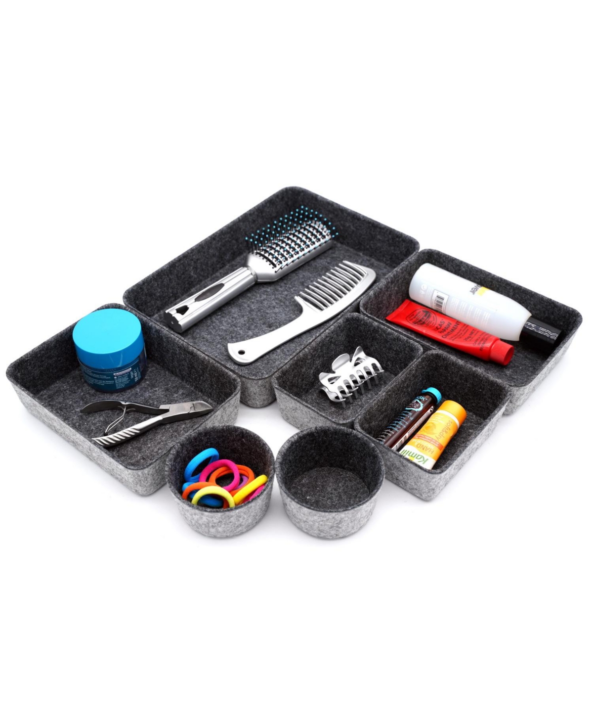 Welaxy 7 Piece Felt Drawer Organizer Set with Round Cups and Trays