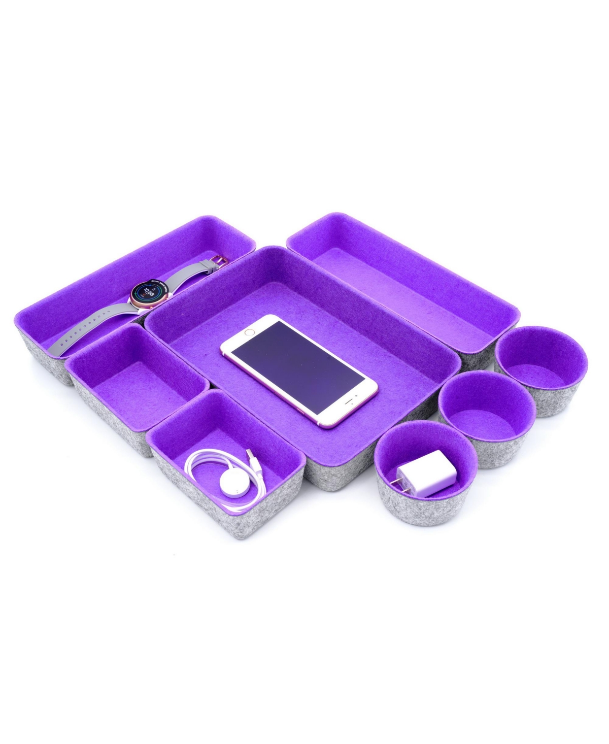 Shop Welaxy 8 Piece Felt Drawer Organizer Set With Round Cups And Trays In Purple