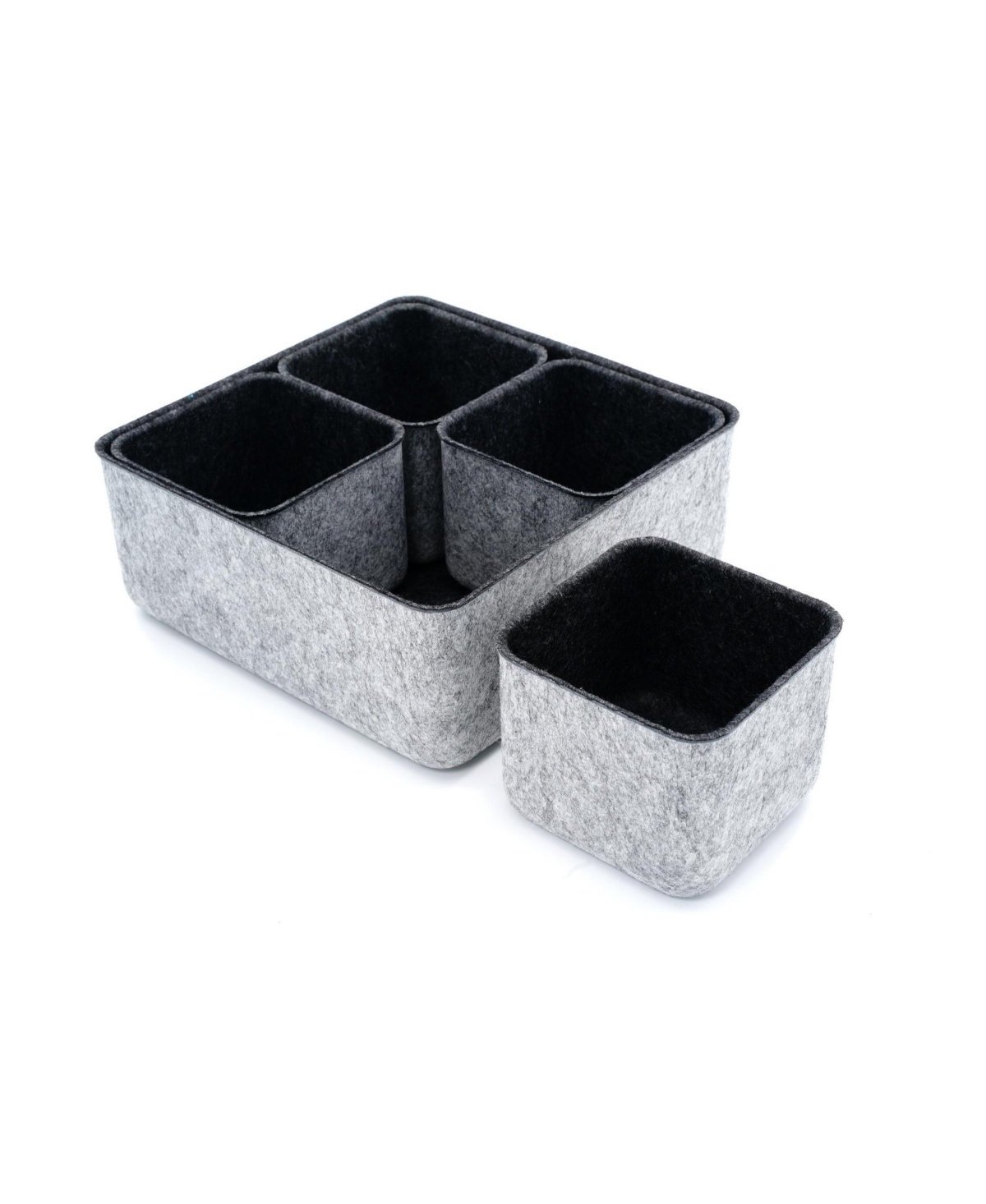 5 Piece Square Felt Storage Bin Set - Charcoal